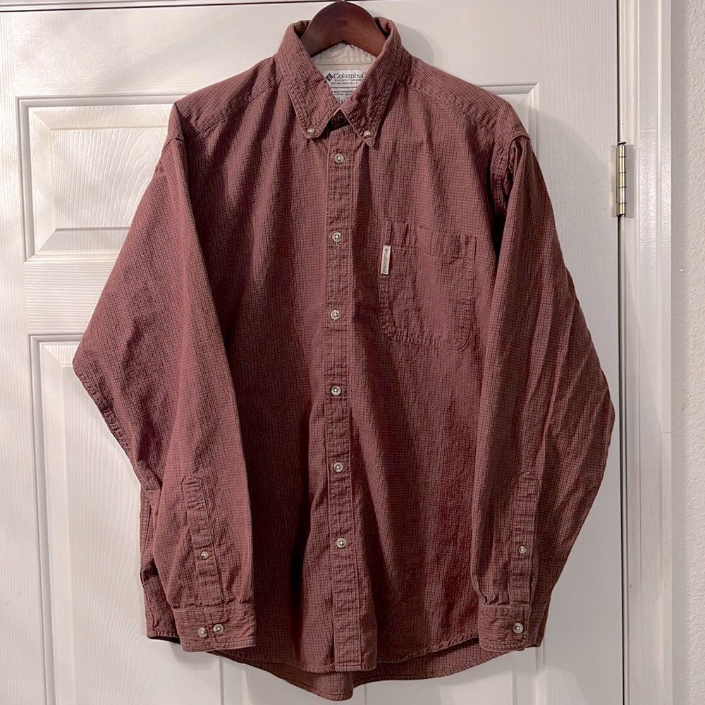 Columbia men’s long sleeve button up shirt. Red